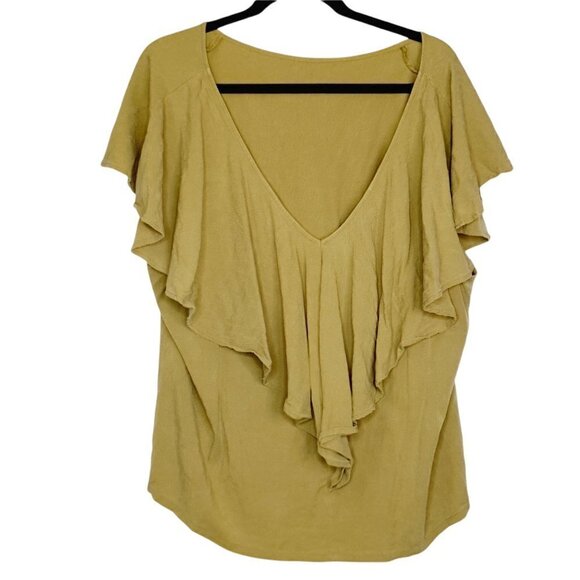 The Odells Green V Neck Ruffle Back Shirt Top Flutter Sleeves Tencel Plus Sz 3X - Picture 1 of 11
